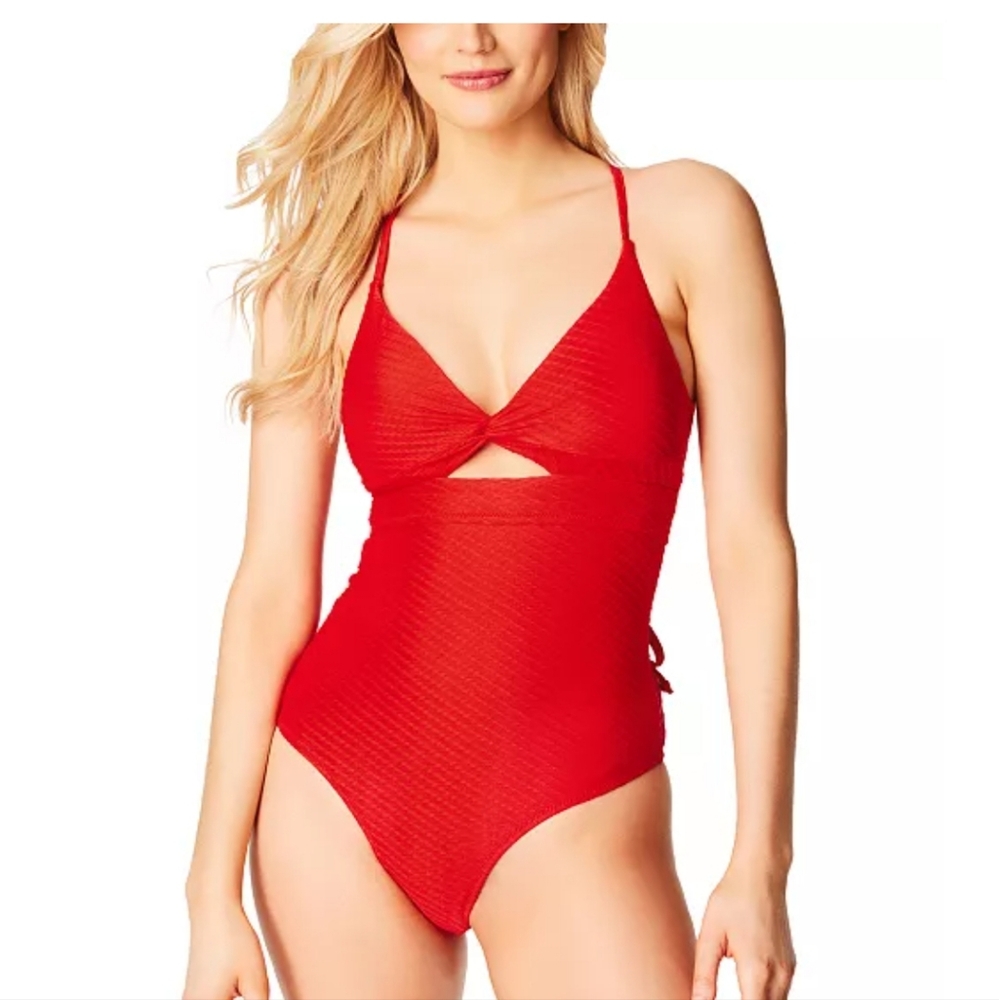 Jessica Simpson Pretty in Pique Twist Front One Piece Swimsuit Size Small